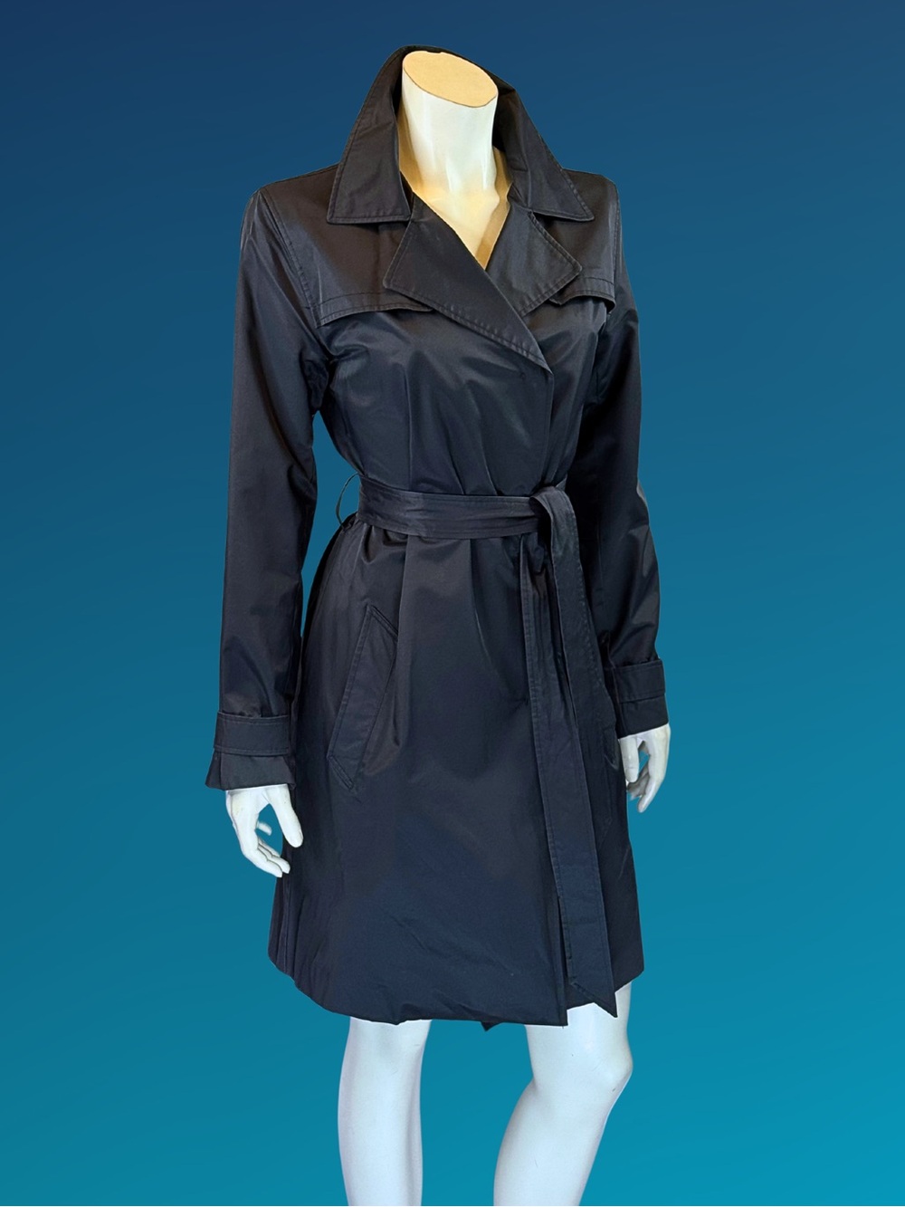 Vintage Y2K NINE WEST  Black Minimalist Mini Trench Coat 2004 | S - Picture 5 of 16